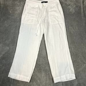 Ralph Lauren Black Label Straight Wide Leg Pants Drawstring Womens 6P 100% Linen
